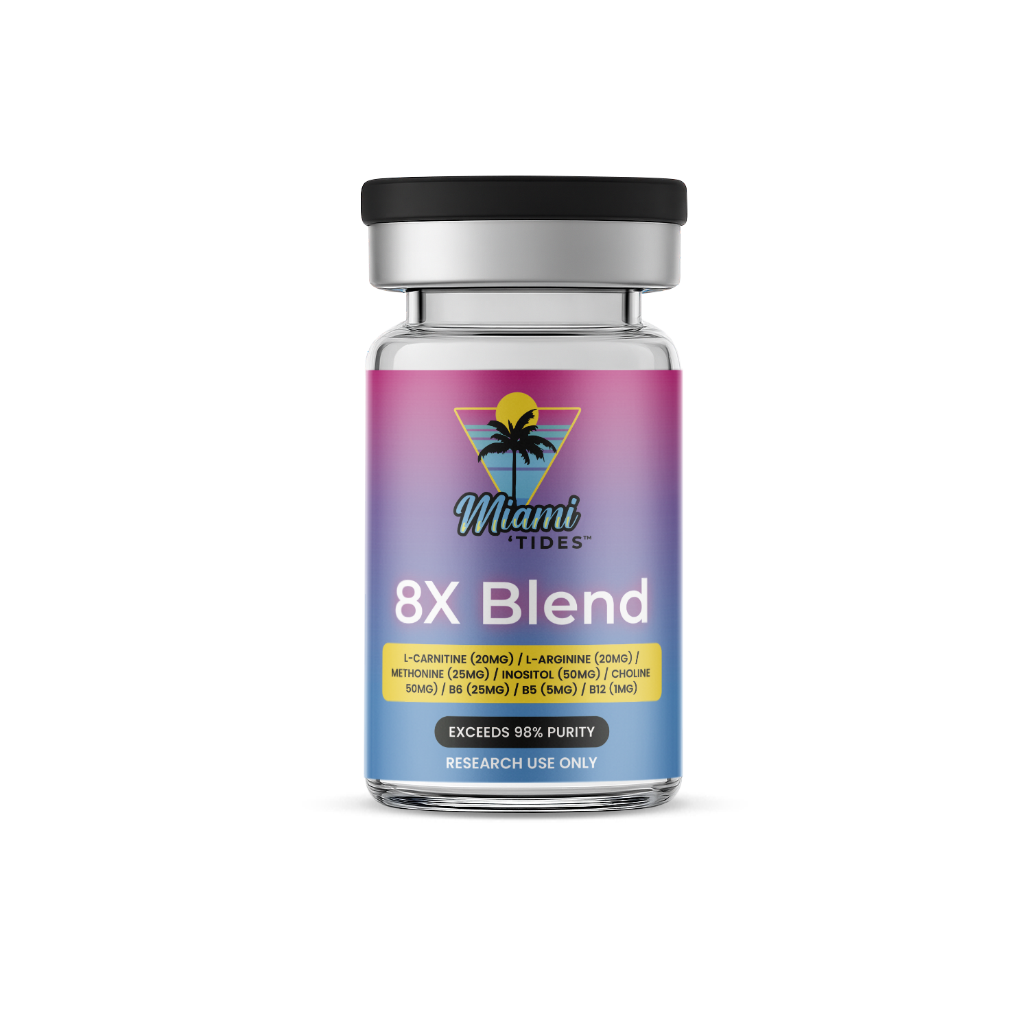 8X Blend L-Carnitine (20mg) / L-Arginine (20mg) / Methonine (25mg) / Inositol (50mg) / Choline (50mg) / B6 (25mg) / B5 (5mg) / B12 (1mg)